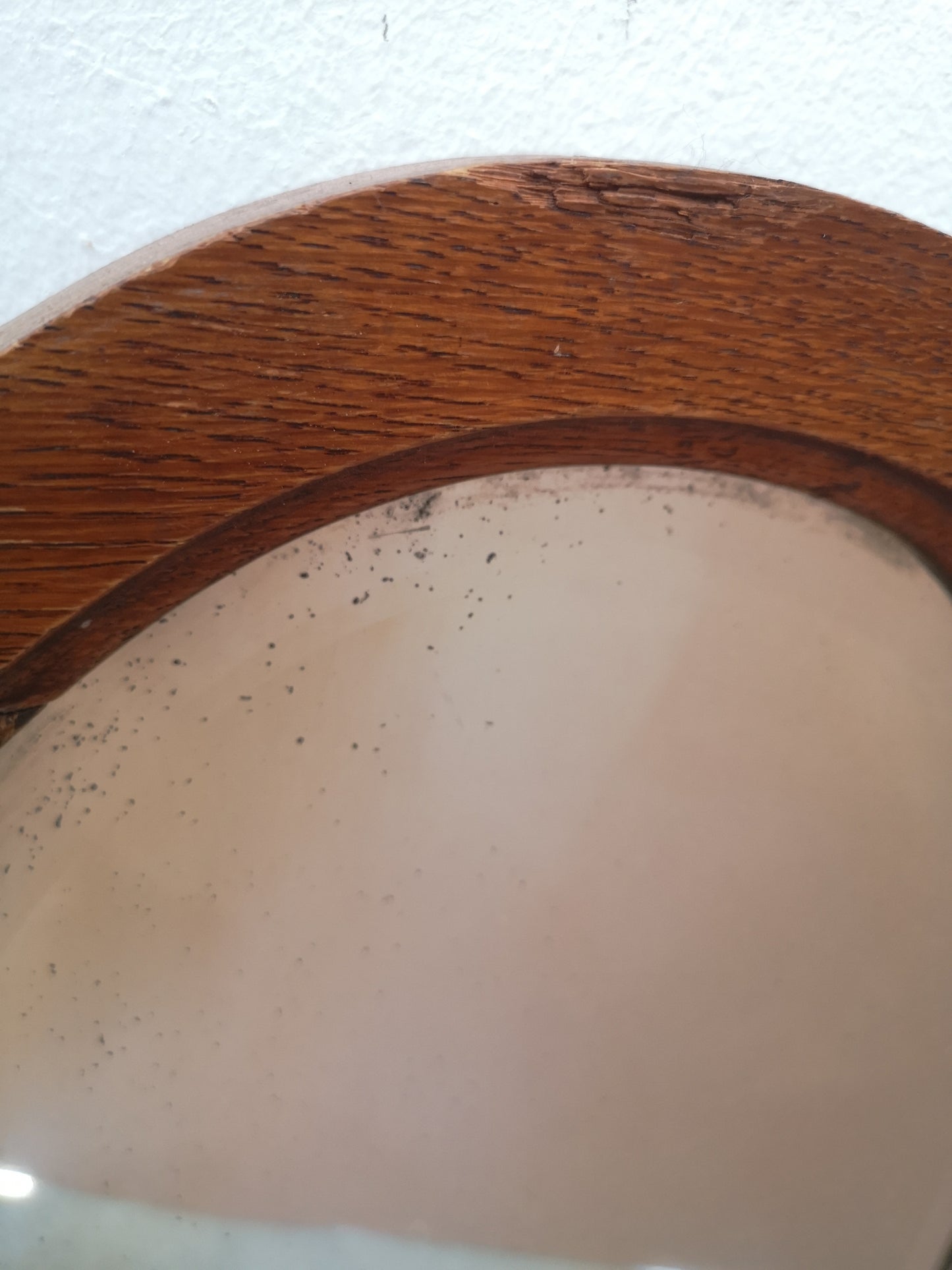 Vintage Beveled Mirror in an Oval Oak Frame