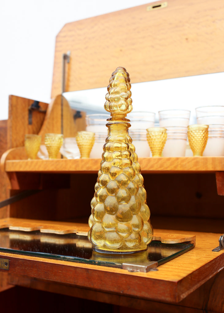 Five Piece Amber Glass Genie Bottle Set