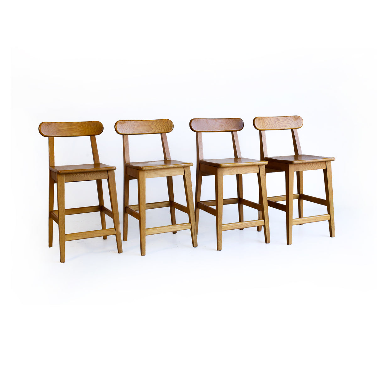 Set of Four Vintage Oak Bar Stools