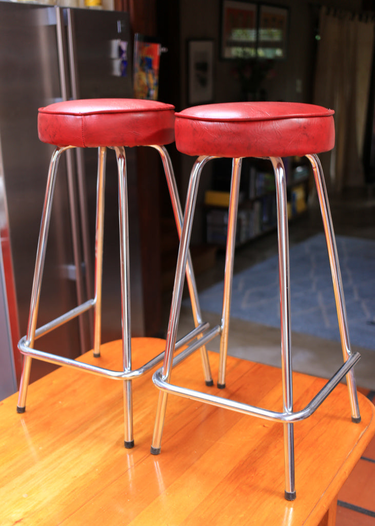 A Pair of Chromed Tubular Steel Kitchen Stools
