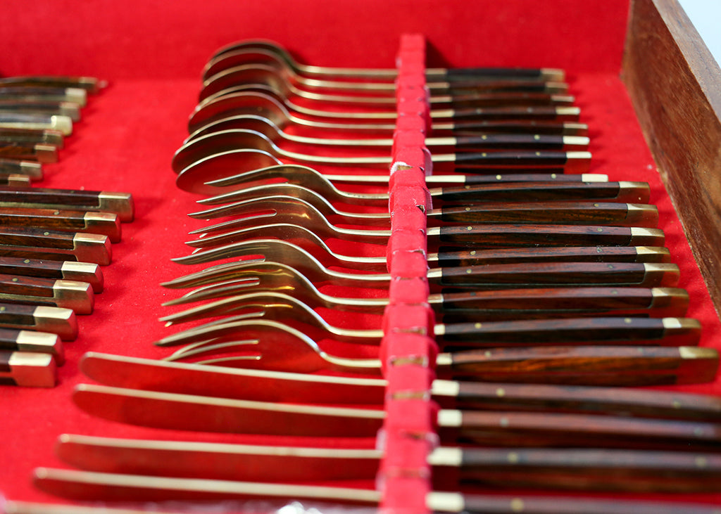 99 Piece Bronze and Rosewood Flatware set - 1950s
