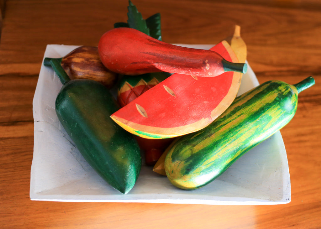 Wood Carved Bowl with Fruit and Veg