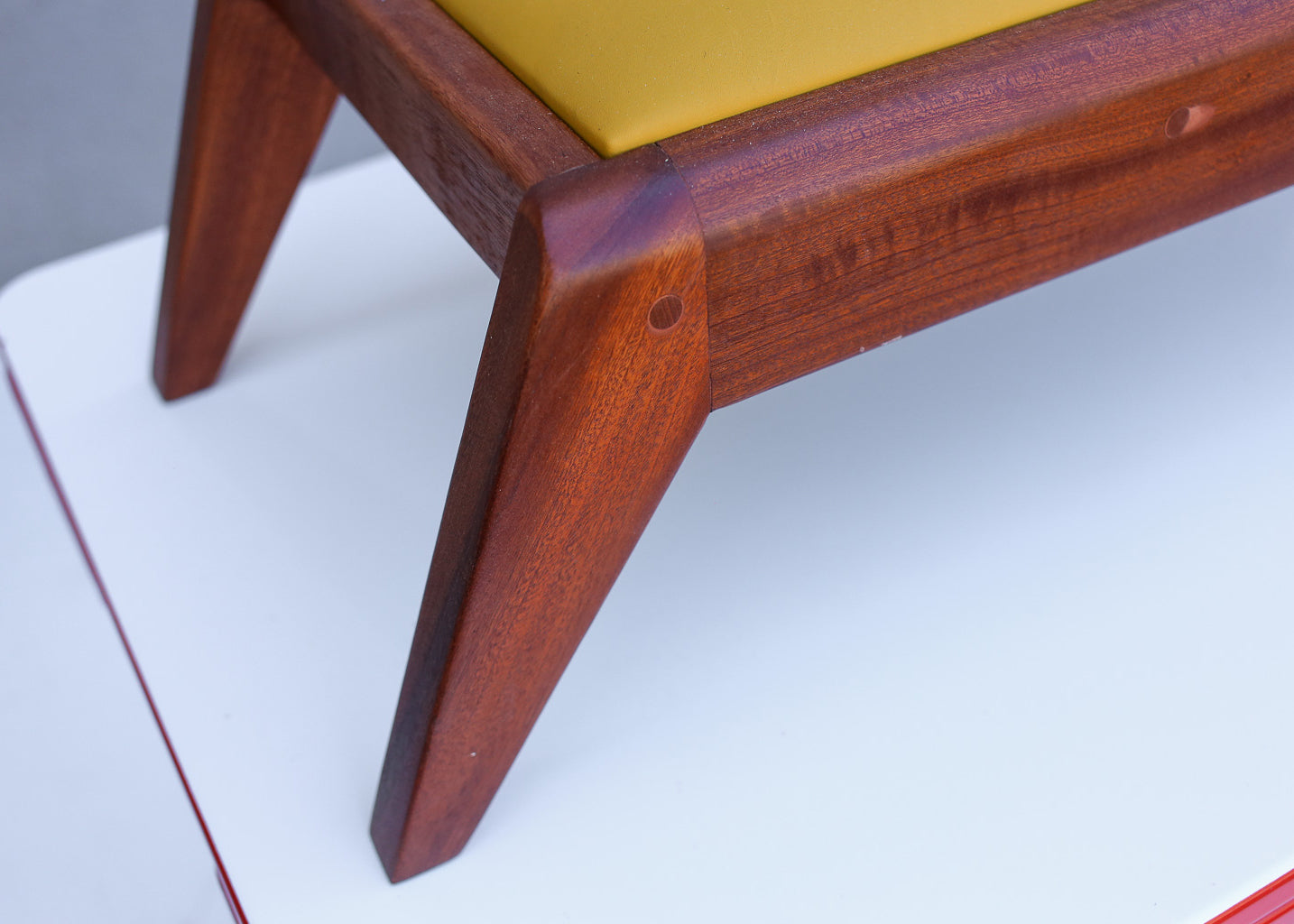 Low Footstool with a Leather Top