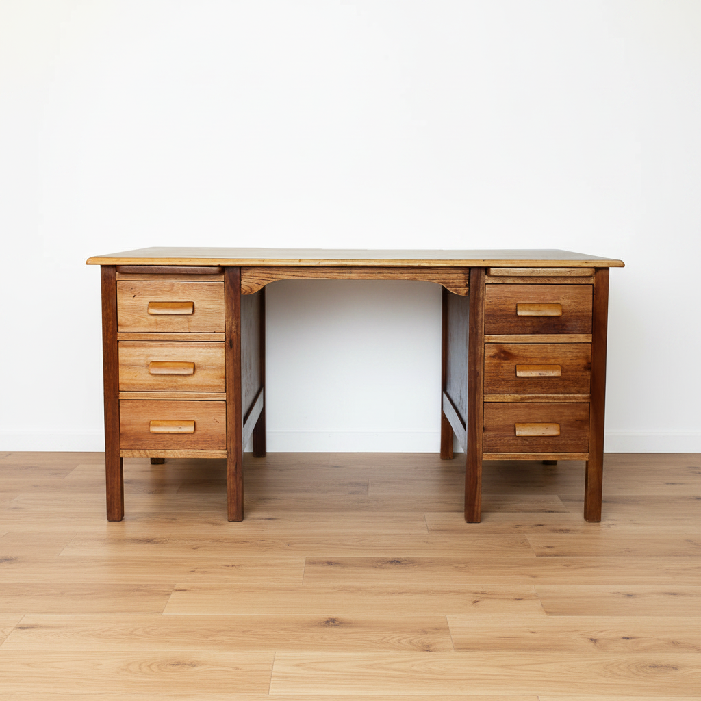 Solid wood Vintage Desk with Six Drawers