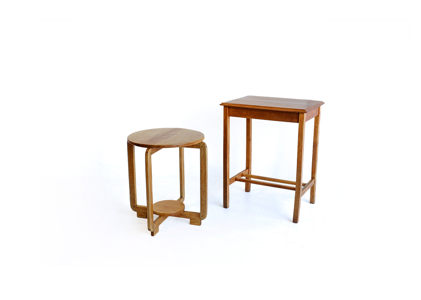 High Vintage Oak Side Table