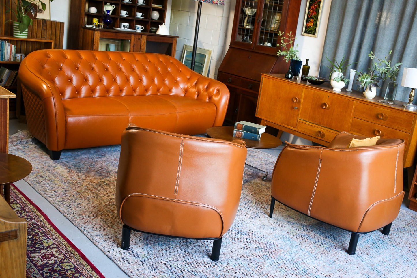 Italian Design Leather Tub Armchairs