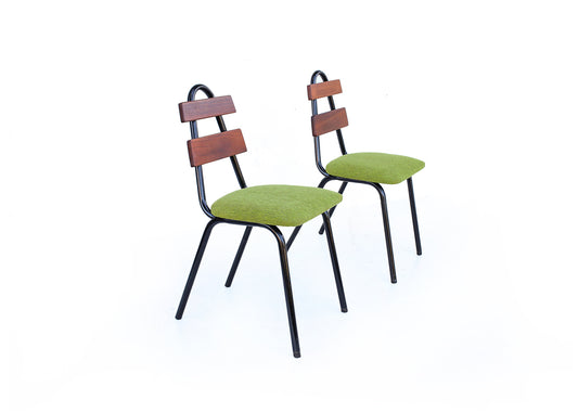Two Steel and Slat-back Dining Chairs