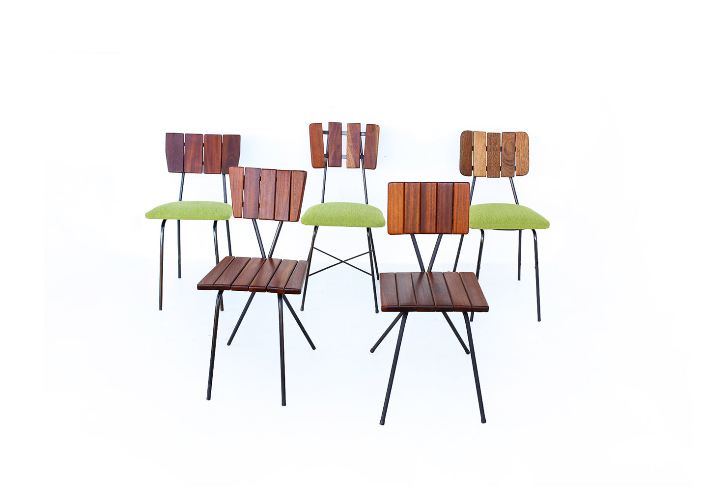 Two Steel and Slat-back Dining Chairs