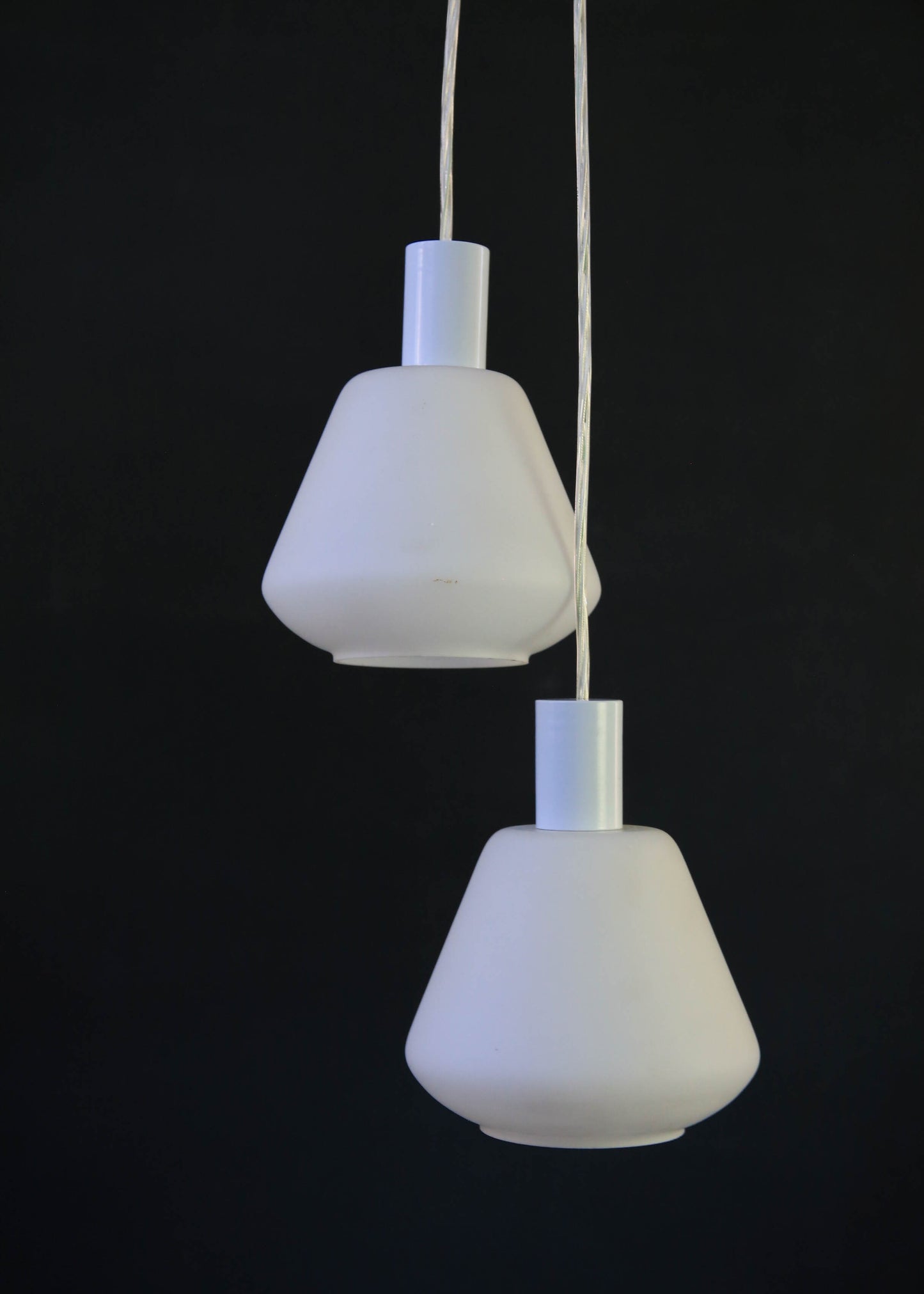 Two White Glass Pendants