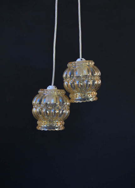 Pair of Amber Bubble Glass Shades
