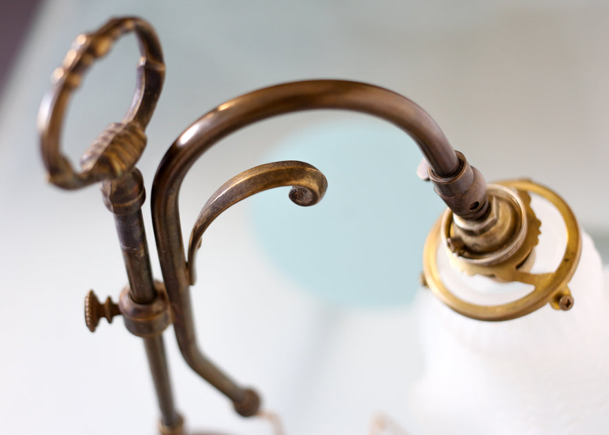 Art Nouveau Brass and Tulip Glass Table Lamp