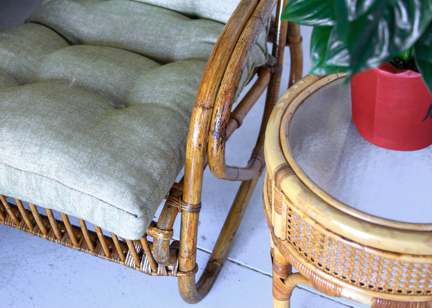 Round Cane Side Table