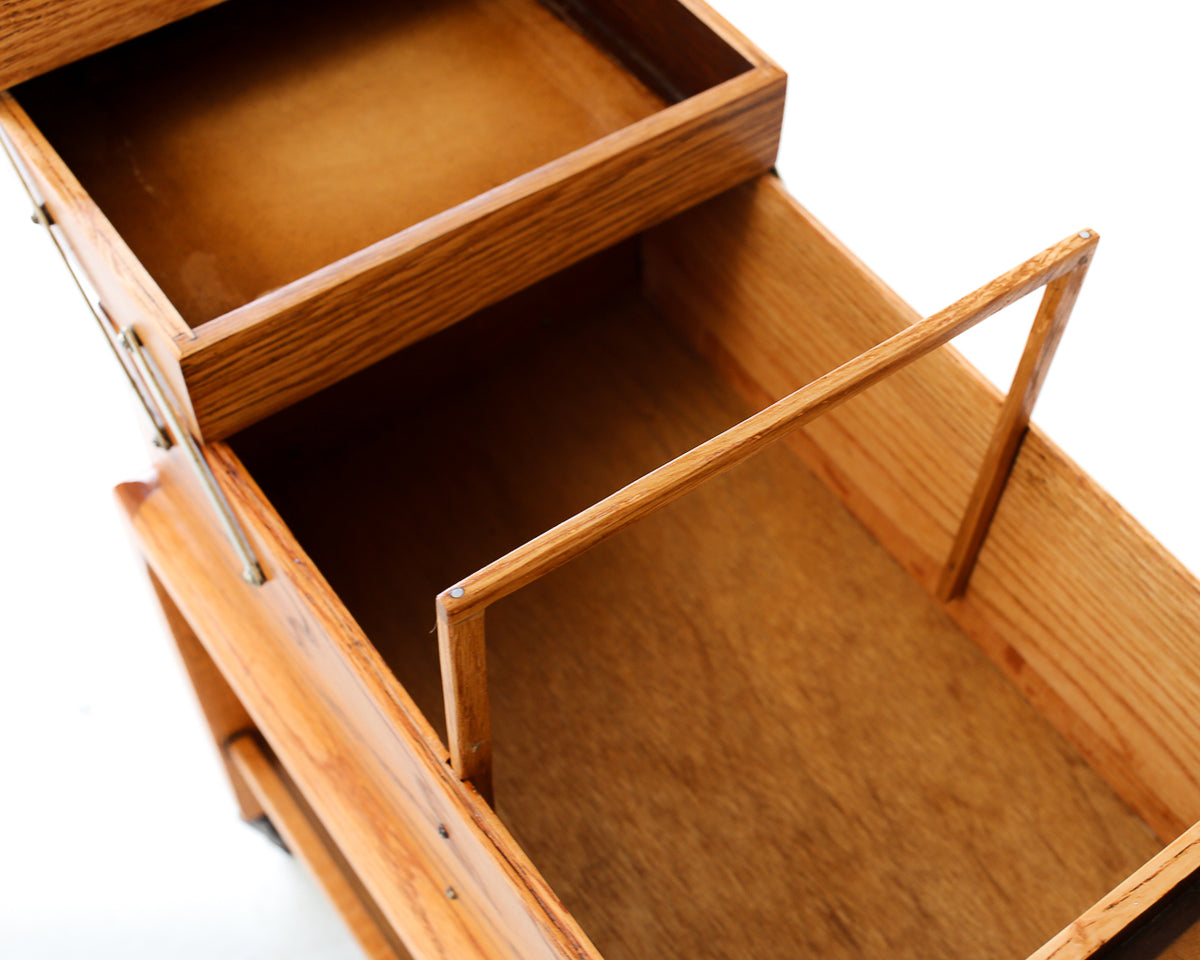 Vintage Oak Sewing Cabinet on Trolley