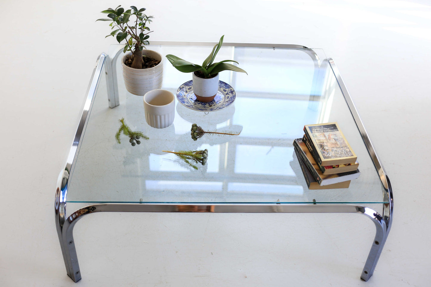 Square Chrome and Glass Coffee Table