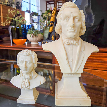 Pair of Vintage Composer Busts: Chopin and Mozart