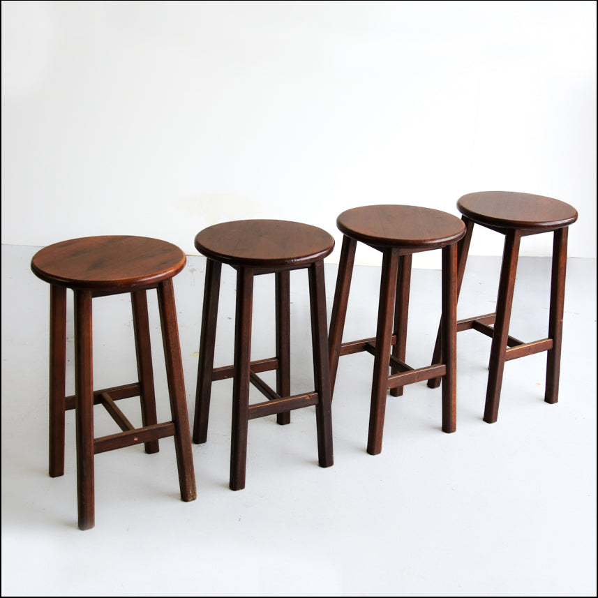 Four Solid Wood Vintage Bar Stools