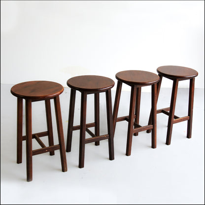Four Solid Wood Vintage Bar Stools