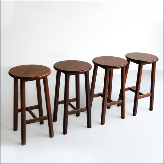 Four Solid Wood Vintage Bar Stools