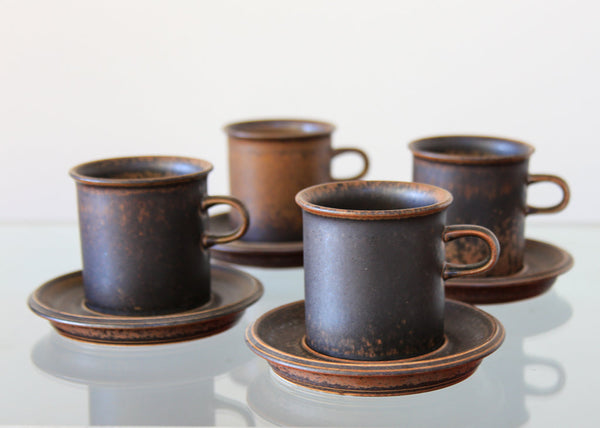 Set of 12 Arabia Ruska Coffee Mugs and Saucers - Finland 1960s