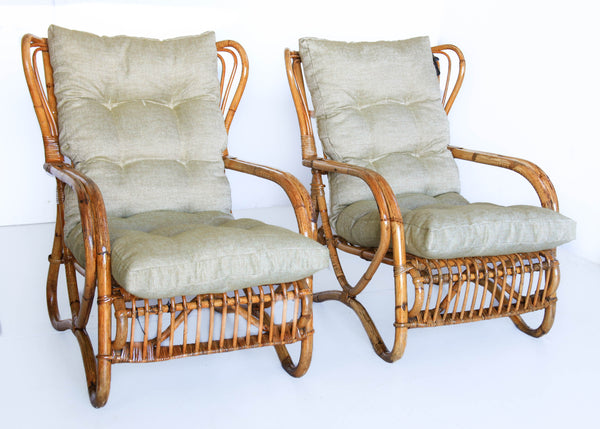 A Pair of Wingback Cane Armchairs