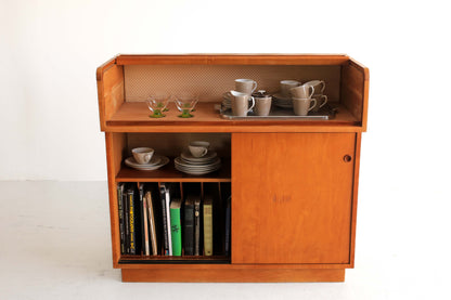 Vintage Roll Top Beech Wood Cabinet