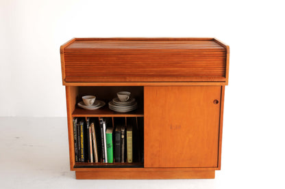 Vintage Roll Top Beech Wood Cabinet