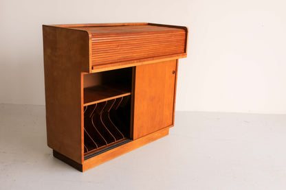 Vintage Roll Top Beech Wood Cabinet