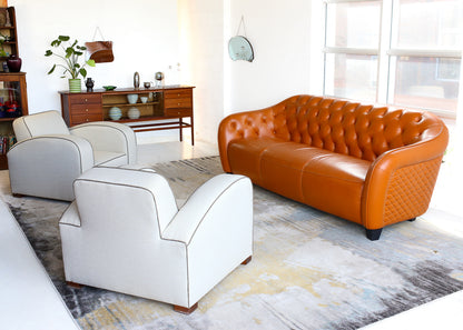 Modern Deep-button Tan Leather Couch