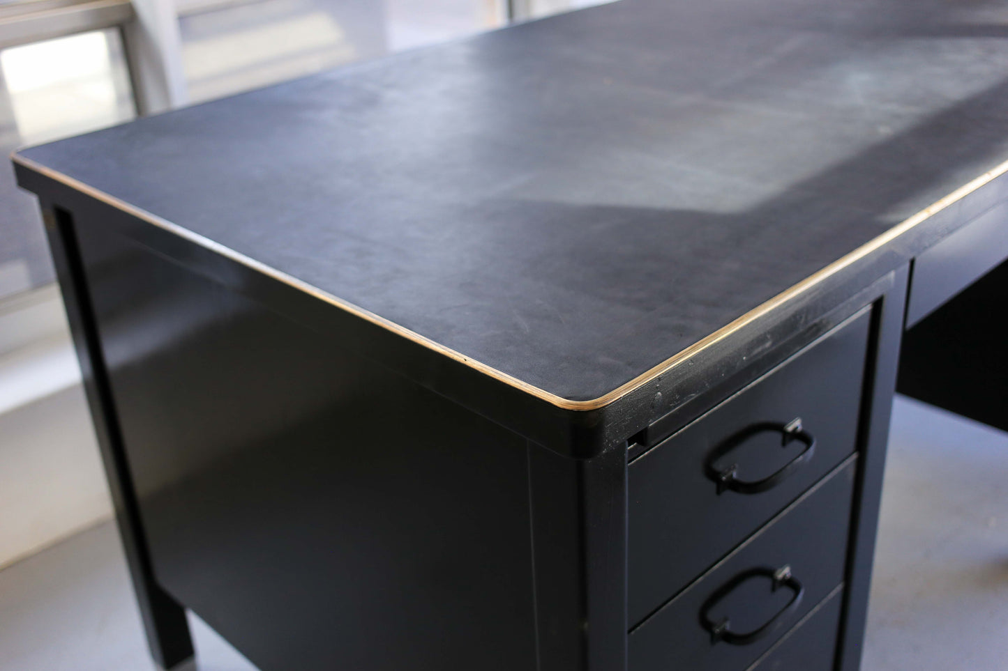 1940's American Tanker Desk with a New Leather Top