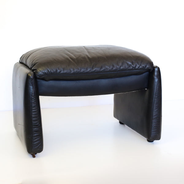 Black Leather Footstool