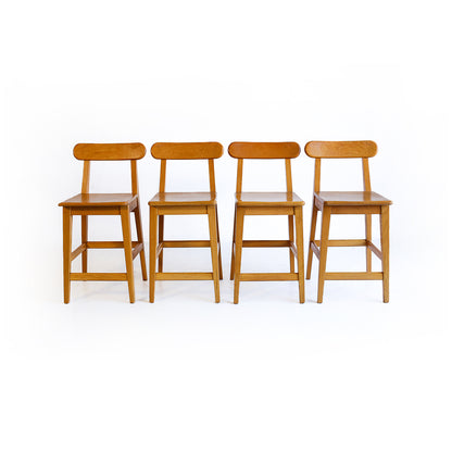 Set of Four Vintage Oak Bar Stools