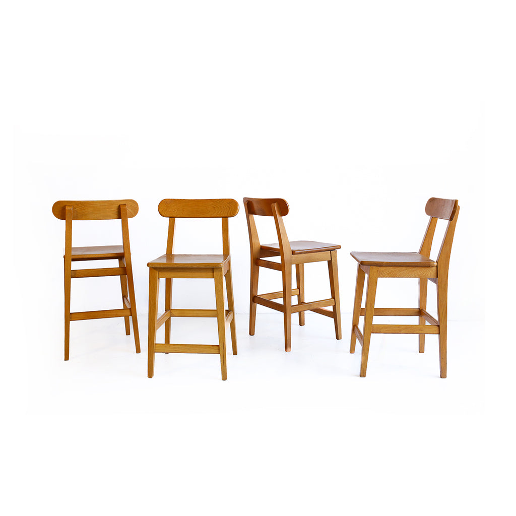 Set of Four Vintage Oak Bar Stools