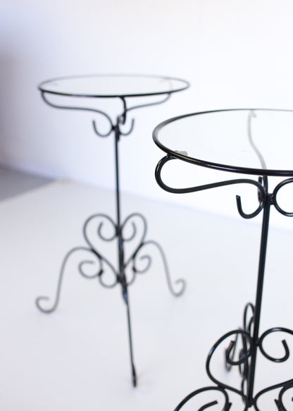 Steel and Glass Plant or Side Tables