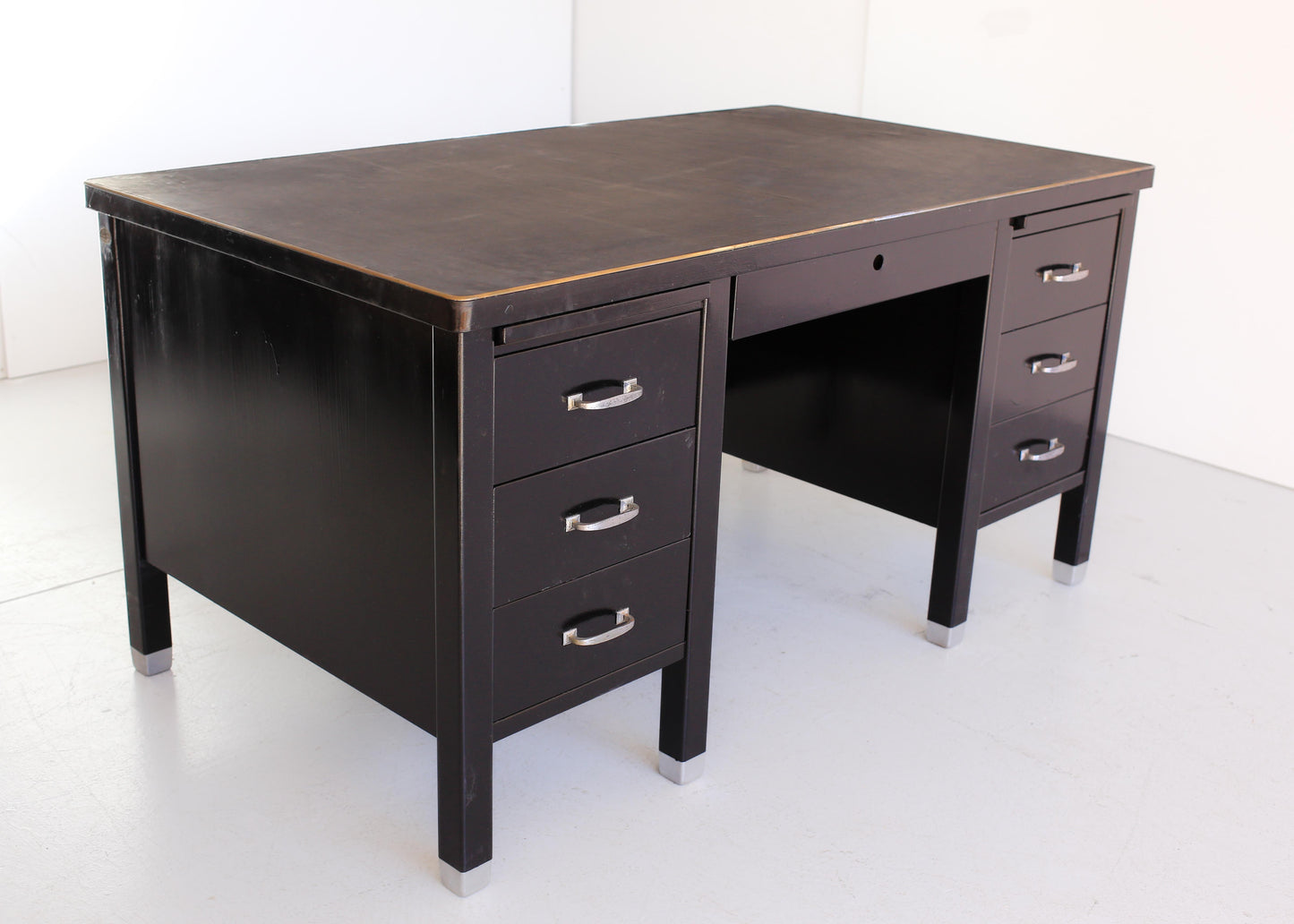1940's American Tanker Desk with a New Leather Top