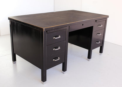 1940's American Tanker Desk with a New Leather Top