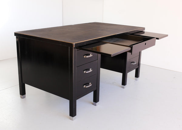 1940's American Tanker Desk with a New Leather Top