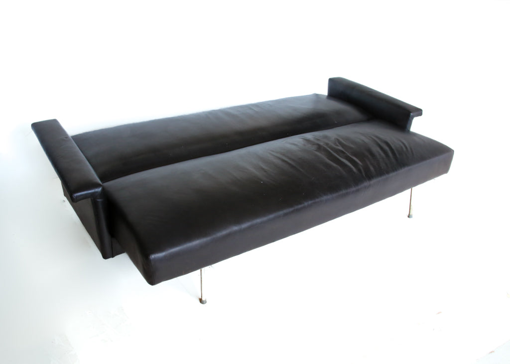 Mid-century Danish Sleeper Couch in Black Leather