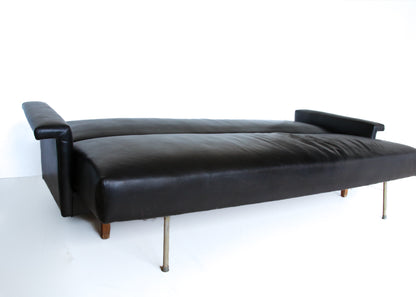 Mid-century Danish Sleeper Couch in Black Leather