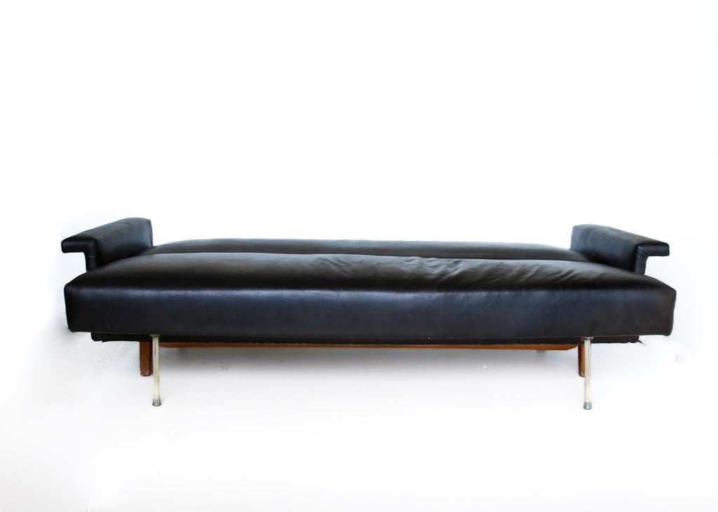 Mid-century Danish Sleeper Couch in Black Leather