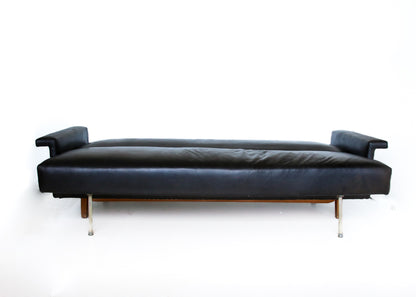 Mid-century Danish Sleeper Couch in Black Leather