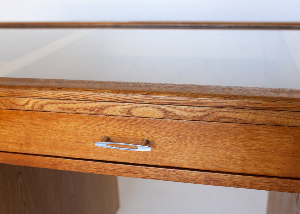 Glass Top Desk with 17 Drawers