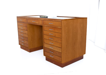 Glass Top Desk with 17 Drawers