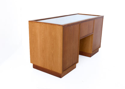 Glass Top Desk with 17 Drawers