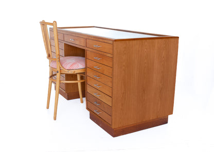 Glass Top Desk with 17 Drawers