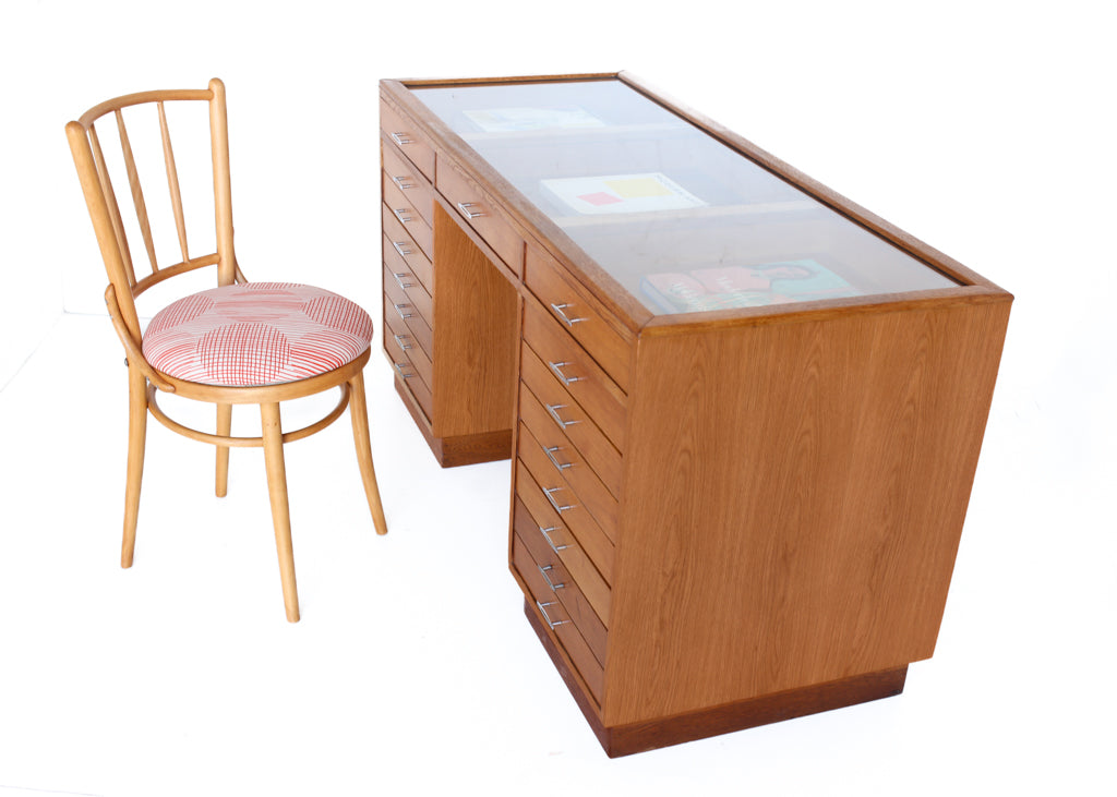 Glass Top Desk with 17 Drawers
