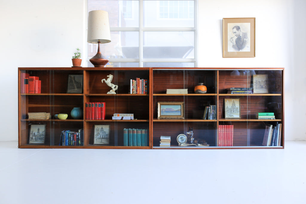 Sapele Bookcase with Glass Doors - two available
