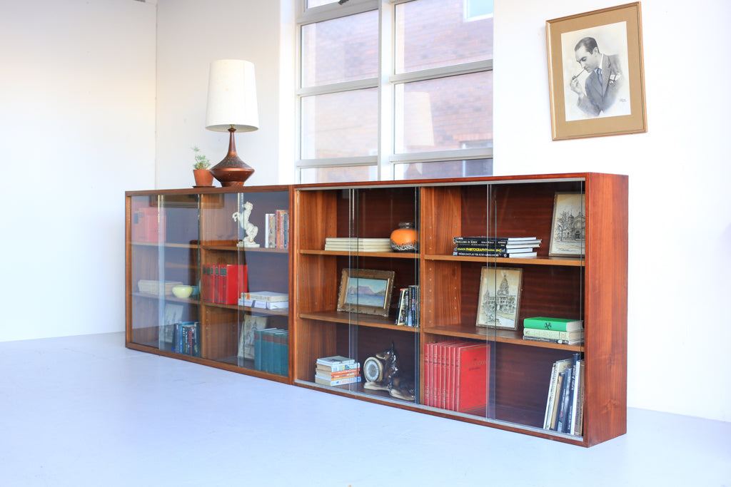 Sapele Bookcase with Glass Doors - two available