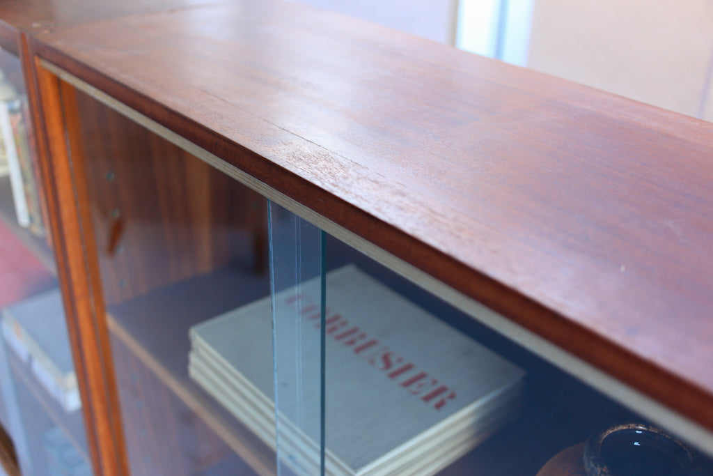 Sapele Bookcase with Glass Doors - two available