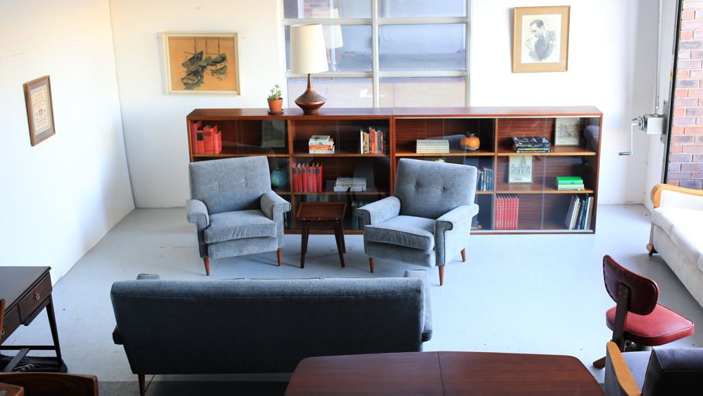 Sapele Bookcase with Glass Doors - two available