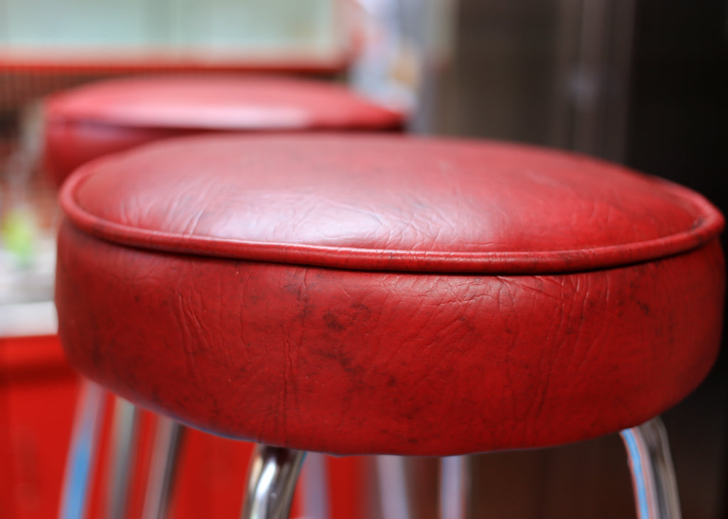 A Pair of Chromed Tubular Steel Kitchen Stools